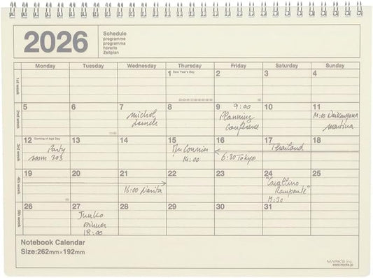 2026 Planner, Schedule Book, Starts from January 2026, Monthly Block B5 Variation, Notebook Calendar, M, Ivory Marks, 26WDR-NB1-IV