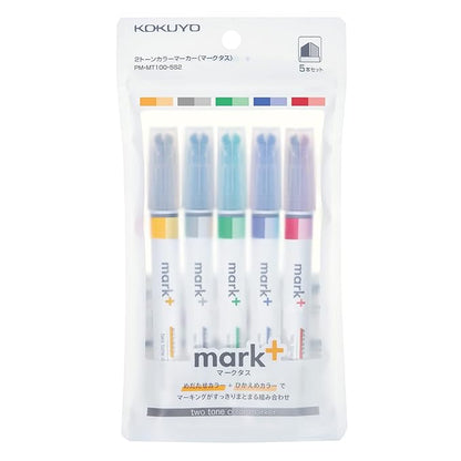 KOKUYO PM-MT100-5S2 Highlighter, 2 Tone Color Markers, Marktus, Set of 5 Colors