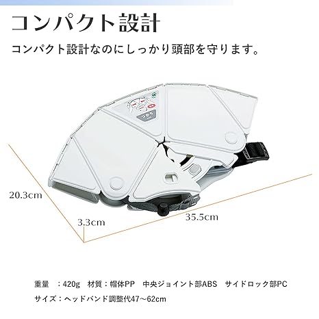 Midori Anzen TSC-10N Flatmet2 Folding Safety Helmet for Disaster Preparedness, Meets National Certification Standards, White