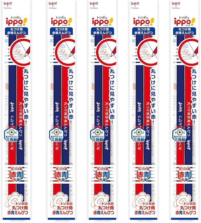 TOMBOW  Dragonfly Pencil, Red and Blue Pencil, Ippo For Round Use, 1 Dozen CV-KIVP + Tombow Pencil, Eraser, MONO, For Learning, Pack of 4 JCC-411AZ