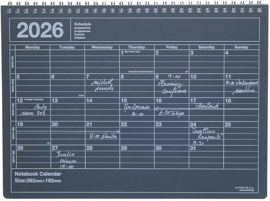 2026 Planner, Schedule Notebook, Starts from January 2026, Monthly Block, B5 Variation, Notebook Calendar, M, Black, Marks 26WDR-NB1-BK
