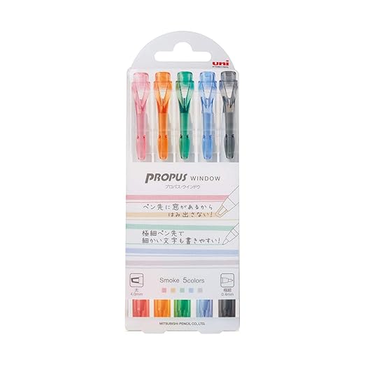 Uni Propus Window Smoke Color, 5 Colors Set (Pus-103T 5C3), Bold & Fine, Multicolor
