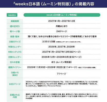 Hobonichi Techo 2027 weeks (Special Edition) Moomin/Snufkin's Day, January Start, Weekly Planner,