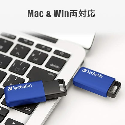 Verbatim USB SLM64GBV1 64GB USB 3.1 (Gen1) Slide Type USB Flash Drive with Strap Hole, Blue