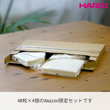 Hario VCF-02-40W-4S-AZ+ V60 Coffee Filter, For 1-4 Cups, 160 Sheets, Set of 40 Sheets × 4 Packs, Amazon Original Set, Made in Japan, FSC Certified Product, 02, W, White