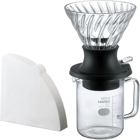 HARIO SSD-5012-B Dip Type Dripper Switch Easy Extraction Just Press to Extract, Finished Amount, 6.8 fl oz (200 ml), Black, Made in Japan, Server (10.1 fl oz (300 ml)