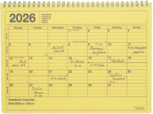 2026 Planner, Schedule Book, Starts from January 2026, Monthly Block, B5 Variation, Notebook Calendar, M, Yellow, Marks 26WDR-NB1-YE