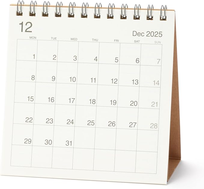 Muji 84854101 2026 Beginning Monday Calendar, Small, December 2025 - December 2026, Approx. 4.7 x 4.7 inches (120 x 120 mm), For Tabletops