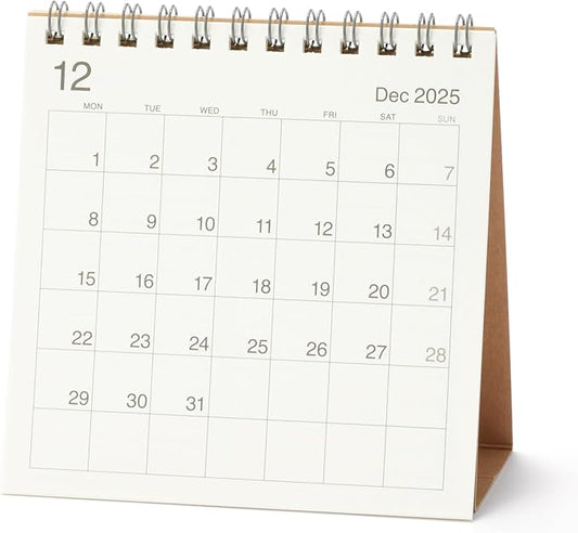 Muji 84854101 2026 Beginning Monday Calendar, Small, December 2025 - December 2026, Approx. 4.7 x 4.7 inches (120 x 120 mm), For Tabletops