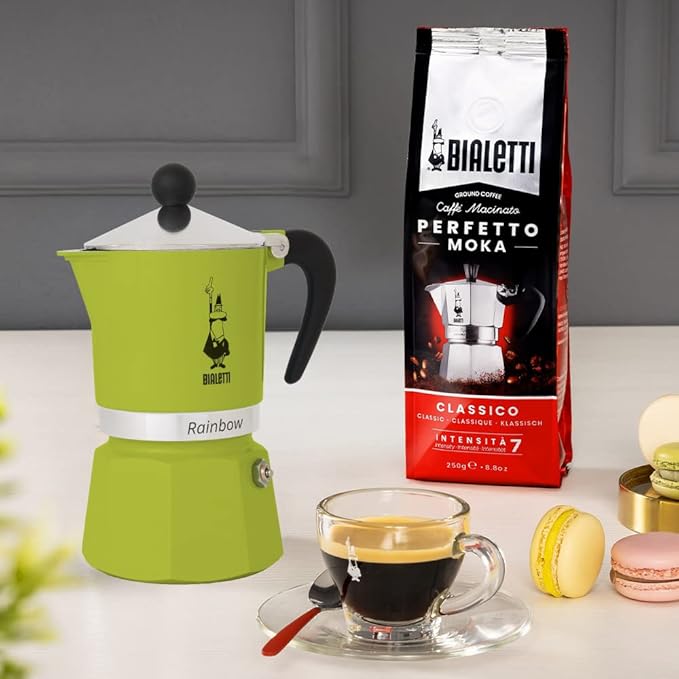 Bialetti Rainbow 3-Cup Green Direct Fire Coffee Maker Espresso Maker Makinetta