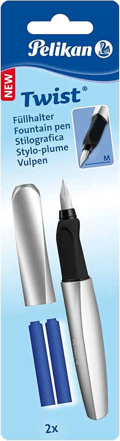 Pelikan 947366 Fountain Pen Twist Left and Right Side Feather Medium Silver