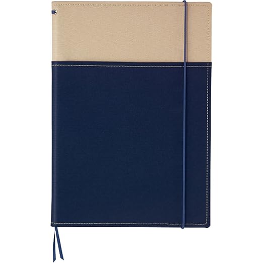 Kokuyo Systemic Notebook with Cover - B5, 40 Sheets (Beige/Navy Blue)
