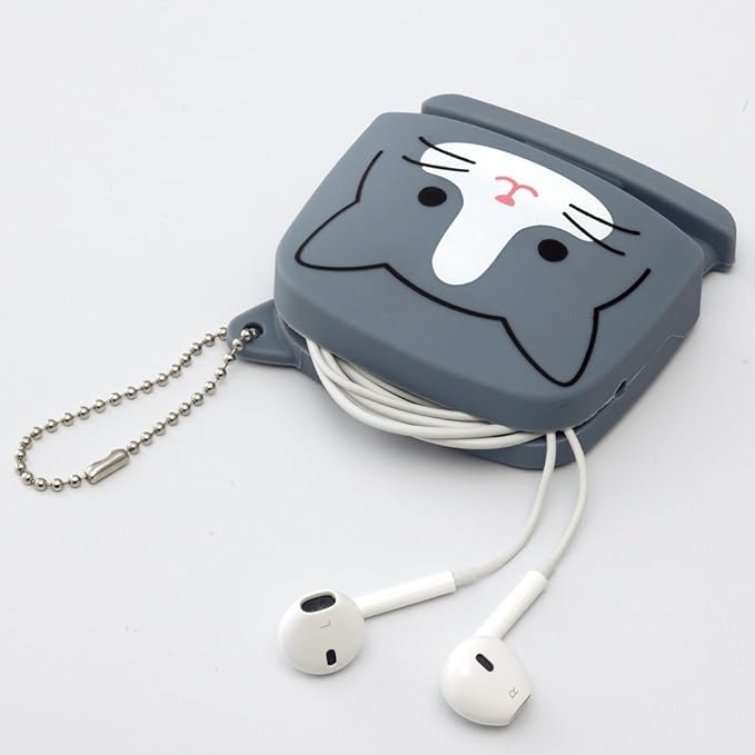 Lihit Lab PuniLabo Cell Phone Stand w/ Earphone Holder, 3.1" ×" 1.2", Gray Cat (A7713-4)