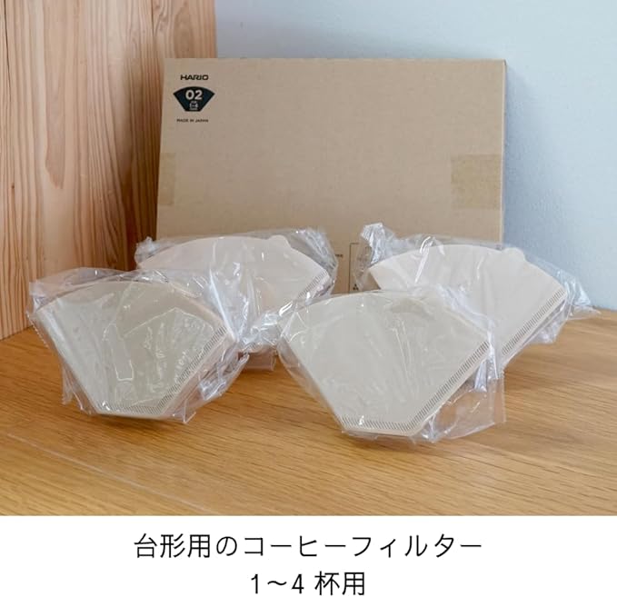 HARIO Trapezoidal Coffee Filters, 1 to 4 Cups, 160 Sheets, 40 Sheets x 4 Set, Amazon Original Set, Made in Japan, FSC Certified Paper, 02 M, Misarashi PEF-02-40M-4S-AZ+