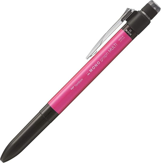 TOMBOW Pencil Multi-functional Pen 2&S with Eraser, Mono Graph Multi Pen, safety pink