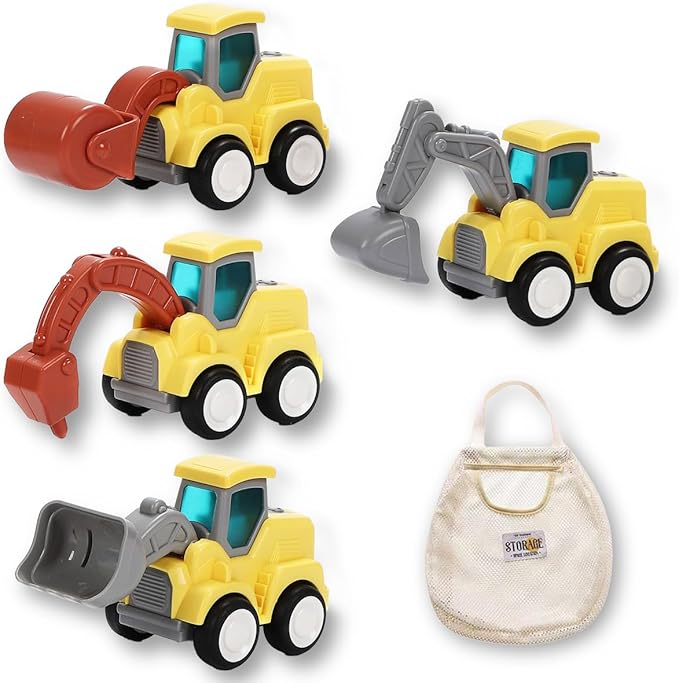 Working Vehicle Mini Car Construction Vehicle Sand Play Toy Construction Site Vehicle Set Includes 4 Cars with Storage Bag