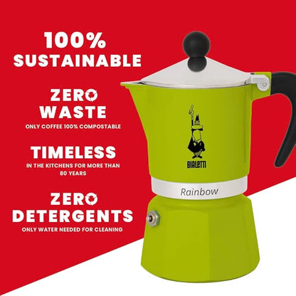 Bialetti Rainbow 3-Cup Green Direct Fire Coffee Maker Espresso Maker Makinetta