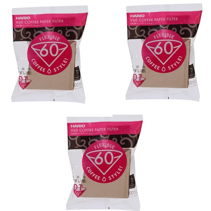 Hario 01 100-Count Coffee Natural Paper Filters, 3-Pack Set (Total of 300 Sheets)