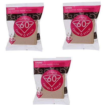 Hario 01 100-Count Coffee Natural Paper Filters, 3-Pack Set (Total of 300 Sheets)