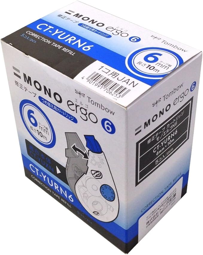 Tombow CT-YURN5-5P Pencil Correction Tape  Mono Ergo N Cartridge 5mm 5mm