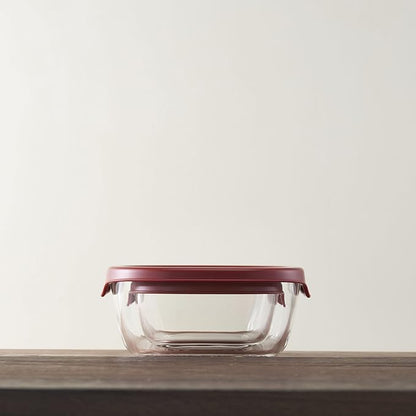 HARIO KST-2012-R Heat-Resistant Glass Storage Containers, Made in Japan, Red, 3 Pieces