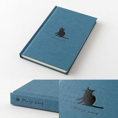 Midori 22378006 Book-style Diary, 2026, B6 Transformation, Weekly Cat Pattern, Navy Blue, 22378006 (Begins January 2026)