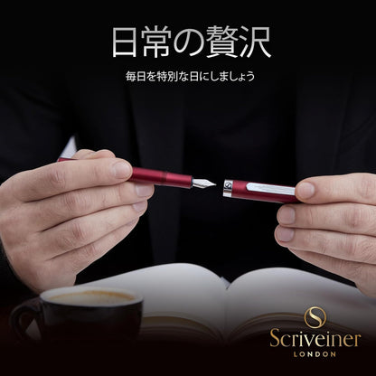 Scriveiner Premium EDC Fountain Pen Medium Point, Lovely Matte Red Pocket Pen, Chrome Finish, Schmidt Tip, Converter, Best Writing Instrument Gift Set for Men & Women, Nice Office Designer Pen