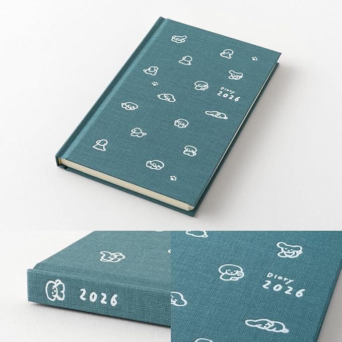 Midori 22380006 Book-style Diary, 2026, B6 Variation, Weekly Dog Pattern, Teal (Begins January 2026)