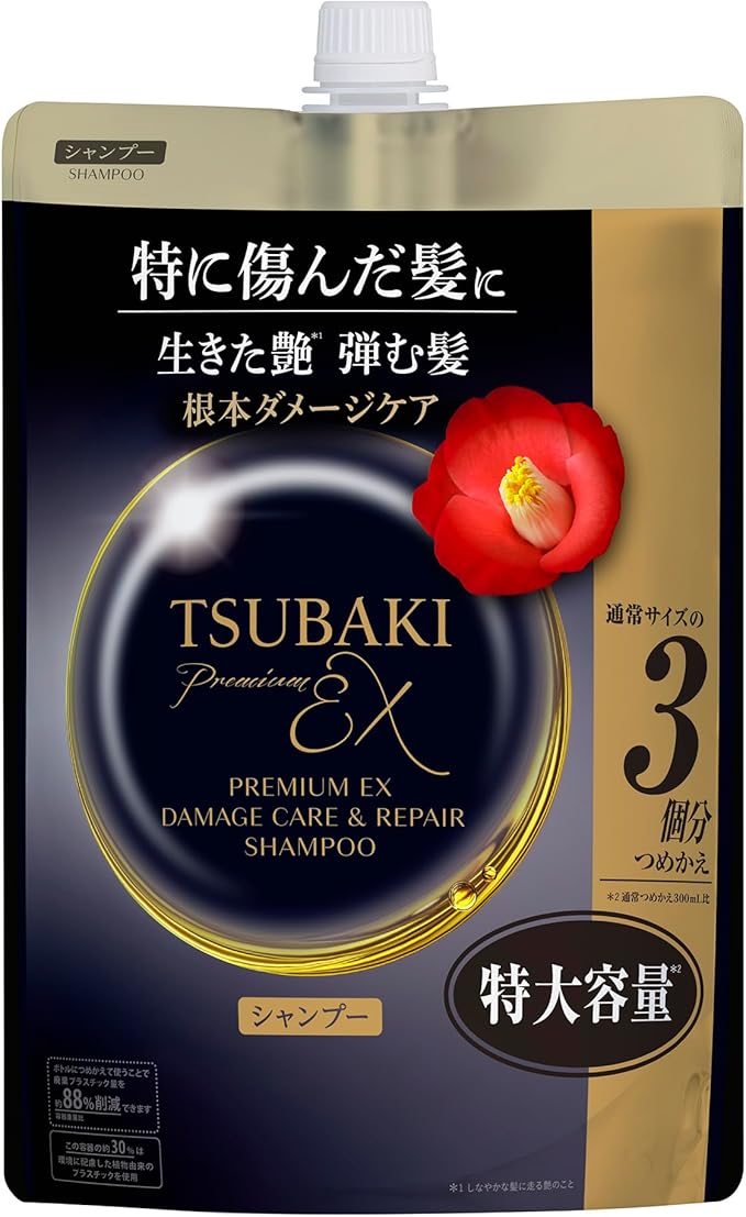 TSUBAKI Shampoo Refill 30.4 fl oz (900 ml) [Premium EX Damage Care & Repair] Damage Oil Force Repair Smooth Damage Perm Color