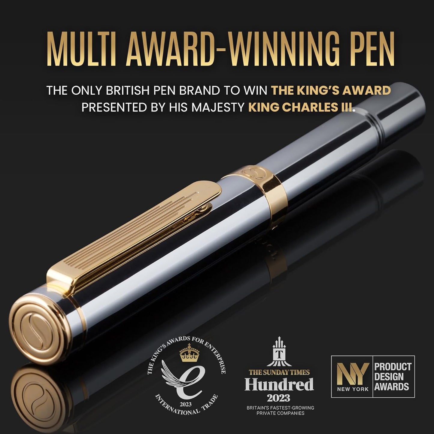 Scriveiner Silver Chrome Rollerball, Award Winning Luxury Pen, Heavy Pocket Pen, 24K Gold Finish, German Schmidt Refill, Best EDC Writing Pen Gift Set for Men & Women, Nice Designer Office Fancy Pen