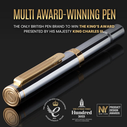 Scriveiner Silver Chrome Rollerball, Award Winning Luxury Pen, Heavy Pocket Pen, 24K Gold Finish, German Schmidt Refill, Best EDC Writing Pen Gift Set for Men & Women, Nice Designer Office Fancy Pen