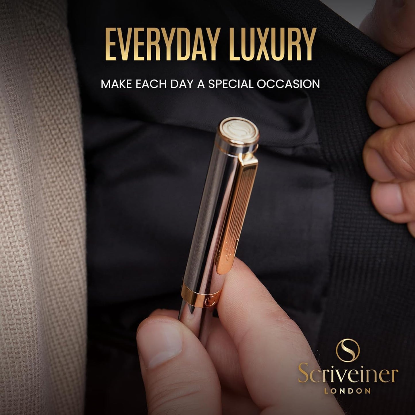 Scriveiner Silver Chrome Rollerball, Award Winning Luxury Pen, Heavy Pocket Pen, 24K Gold Finish, German Schmidt Refill, Best EDC Writing Pen Gift Set for Men & Women, Nice Designer Office Fancy Pen