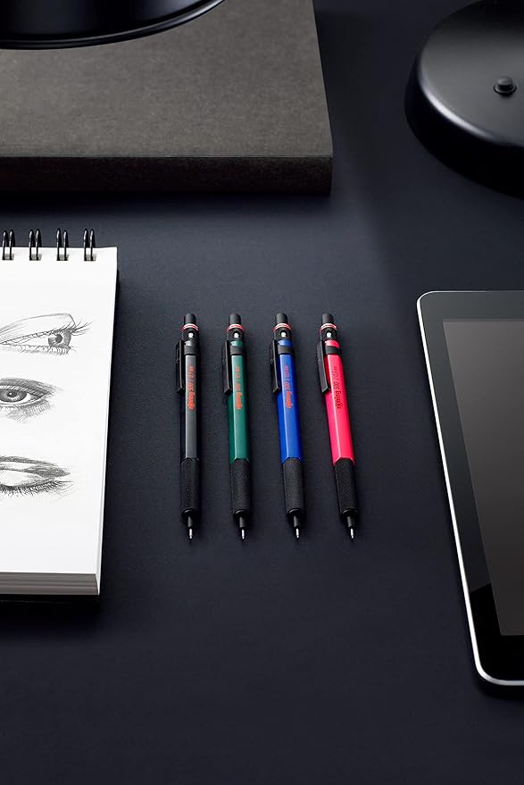 Rotring 0.5mm Mechanical Lead Pen Pencil Matte Green ABS Plastic Body Hexagonal Body Non-Slip Textured Metal Grip Click Mechanism 500 Series Lead Indicator Ideal for Technical Drawing