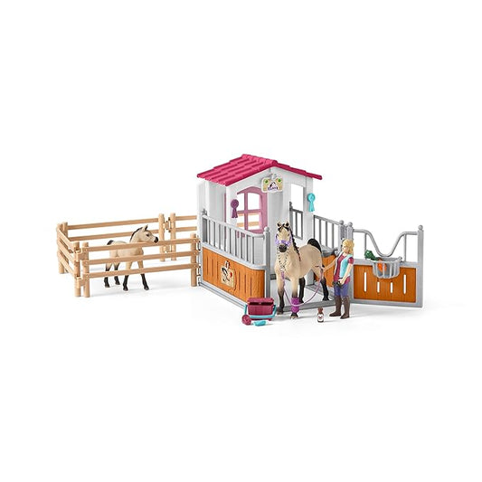 Schleich Horse Club Stall with Arabian Horses & Groomer Toy Figure