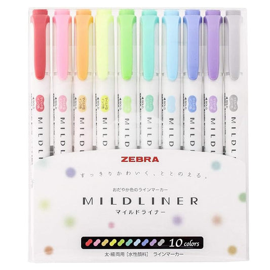 Zebra Wkt7-10C Highlighter,10 Colors,Multi-coloured