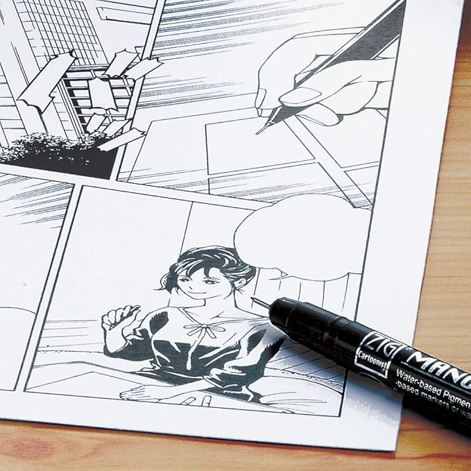 Kuretake ZIG CARTOONIST MANGAKA Black 3 Sets 0.25mm 0.45mm 0.65mm Art Illustration Lettering Graphic Designer Urban Artist Paper Craft AP Certified