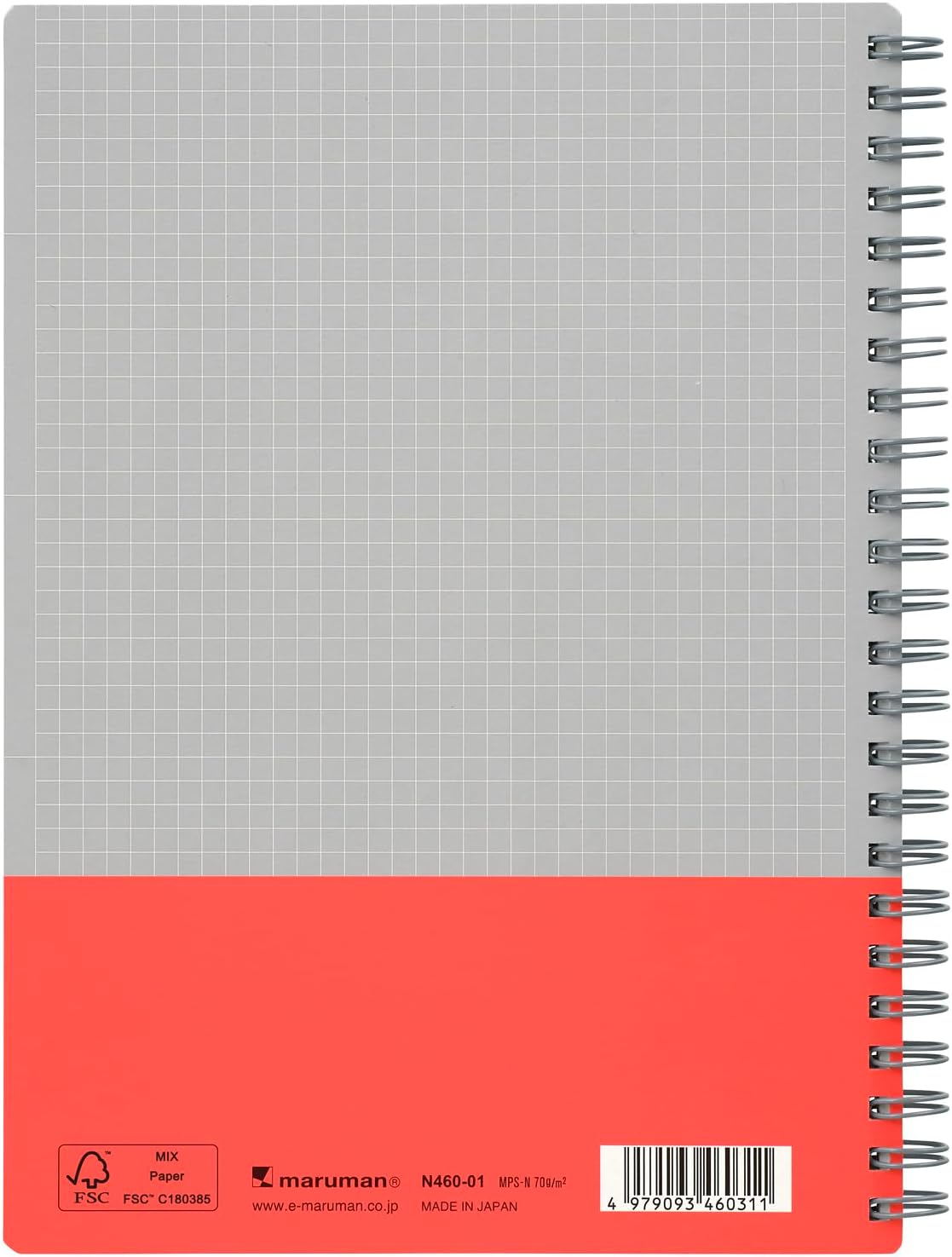 Maruman N460-01 Notebook, Ring Notebook, Utoka A5, 0.2 inch (4 mm) Graph Rule, Red