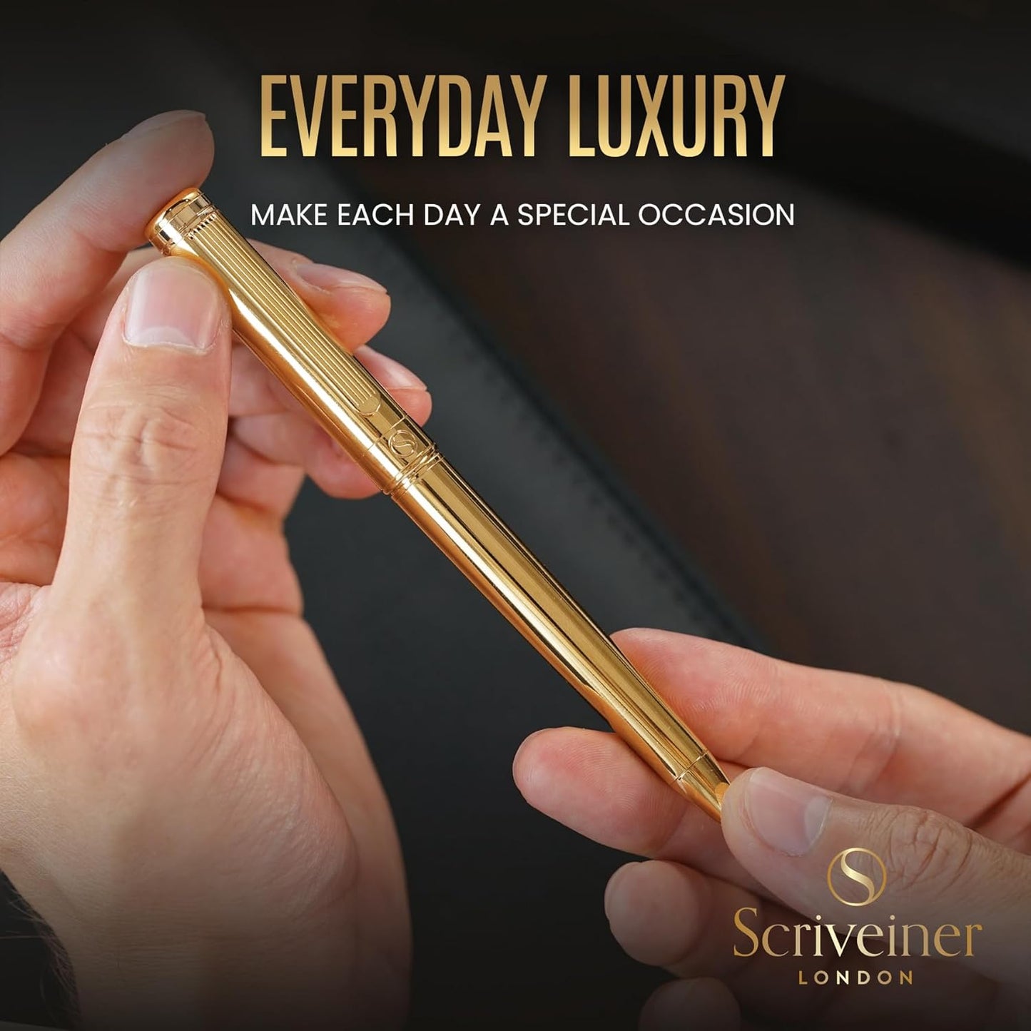 Scriveiner Ballpoint Pen, Premium 24k Gold Finish, Schmidt, Black Refill, Best Ballpoint Pen Gift Set for Men Women Businessmen Offices (Gold)