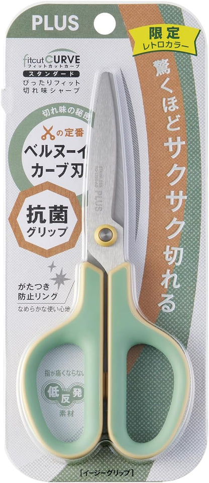 Plus SC-175S-AB 34-394 Scissors, Fit Cut Curve, Antibacterial Grip, Limited Edition, Retro Green