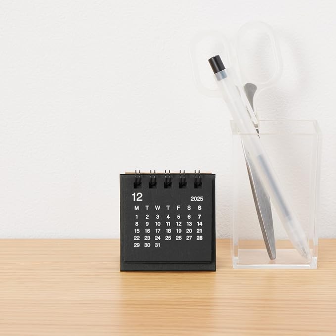 MUJI 84854125 2026 Desktop Mini Calendar, December 2025 - December 2026, Starts Monday, Black, Approx. 2.4 x 2.4 inches (60 x 60 mm), For Tabletops