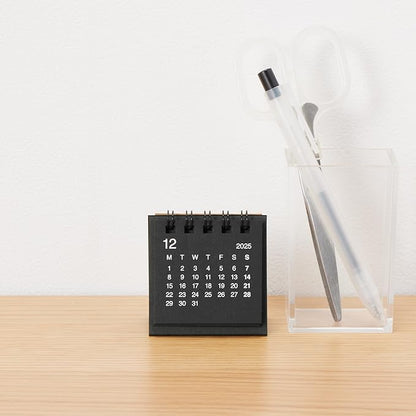 MUJI 84854125 2026 Desktop Mini Calendar, December 2025 - December 2026, Starts Monday, Black, Approx. 2.4 x 2.4 inches (60 x 60 mm), For Tabletops