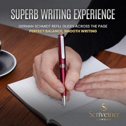 Scriveiner Old Version Red Rollerball EDC Luxury Pen, Stunning Pocket Pen with Chrome Finish, Cool Writing Pen, Best Pen Gift for Men & Women, German Schmidt Refill, Nice Present