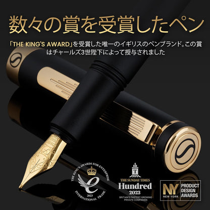 Scriveiner Luxury EDC Fountain Pen (Medium) Elegant Matte Black Pocket Pen 2-Chrome Finish Schmidt German Nib Converter Best Writing Pen Gift Set for Men and Women Elegant Stylish Office Designer