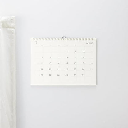 MUJI 84854644 Wall Calendar, Beginning on Monday, January - December 2026, A3 Horizontal Type