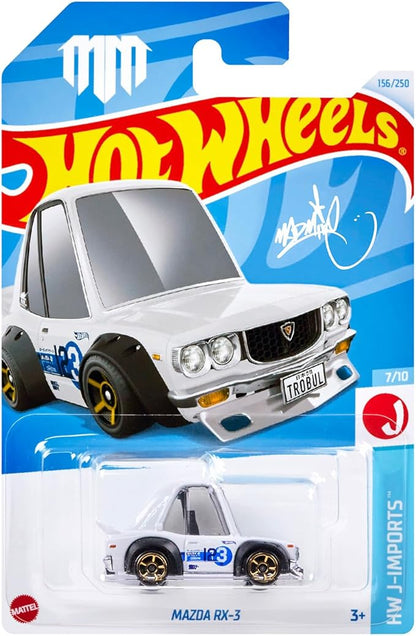 Hot Wheels HXR23 Basic Car, Mazda RX-3 Vehicle Toy, Mini Car, 3 Years Old and Up, White