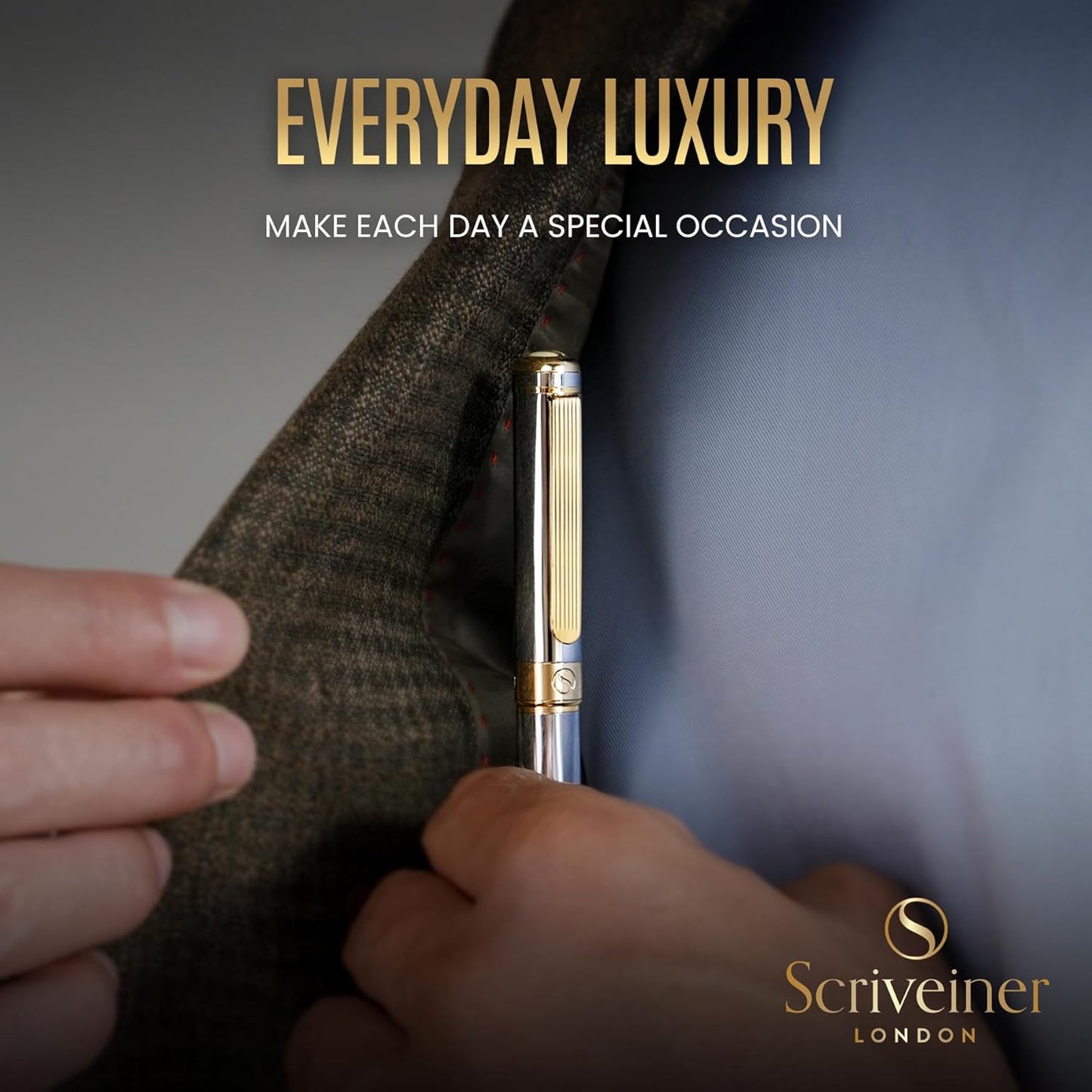 Scriveiner Silver Chrome Ballpoint Pen, Premium 24k Gold Finish, Schmid
