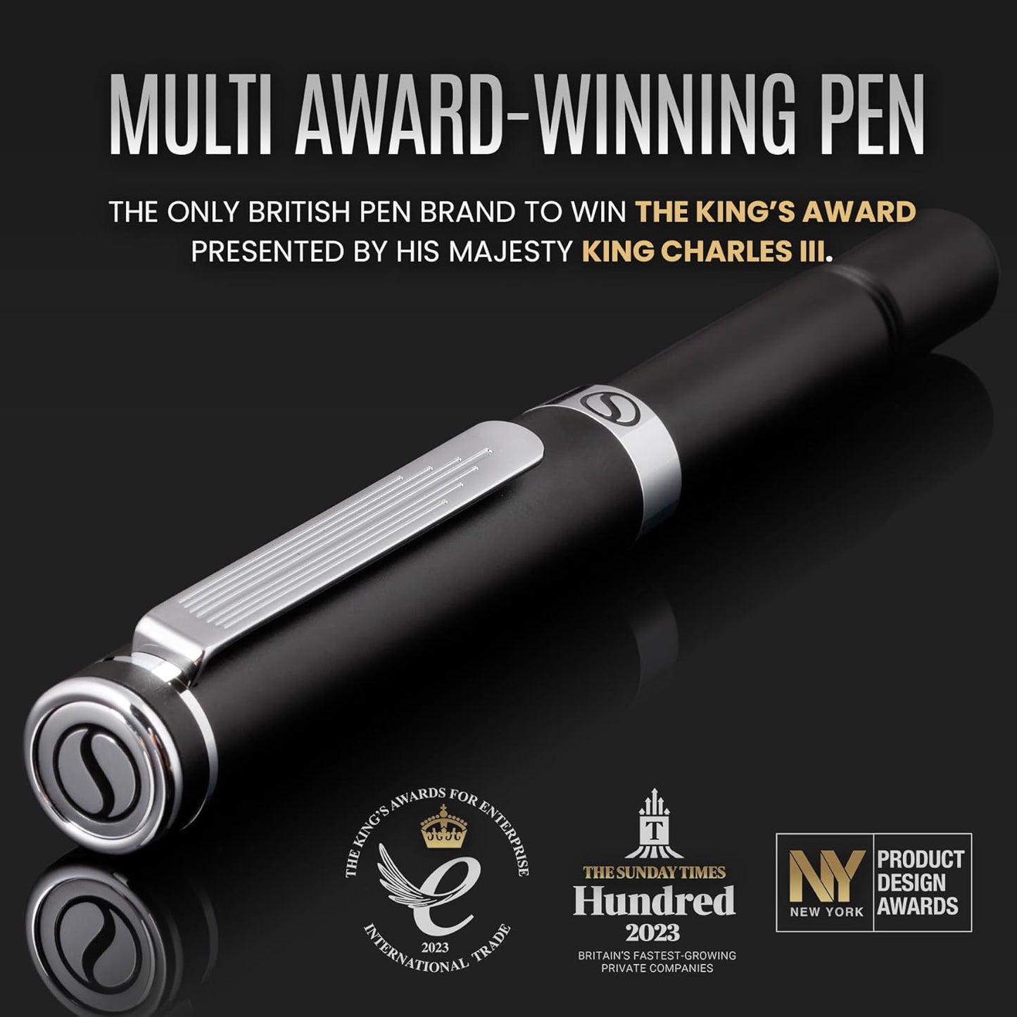 Scriveiner Black Rollerball EDC Luxury Pen, Stunning Pocket Pen with Chrome Finish, Cool Writing Pen, Best Pen Gift for Men & Women, German Schmidt Refill, Nice Present, Fancy Office Designer Pen Set