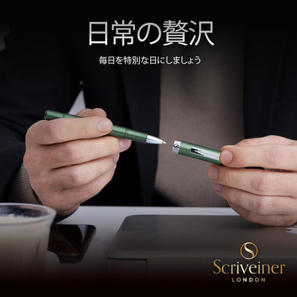 Scriveiner Green Ballpoint Pen, EDC Luxury Pen, Gorgeous Heavy Feel, Nice Chrome Finish Pocket, Comfortable Writing Pen, Best Gift for Men and Women, Made in Germany by Schmidt Refill Nice Office