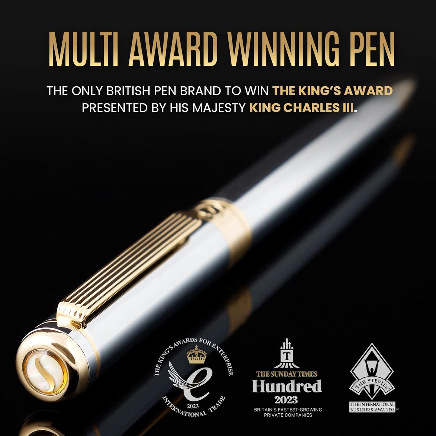 Scriveiner Silver Chrome Ballpoint Pen, Premium 24k Gold Finish, Schmid