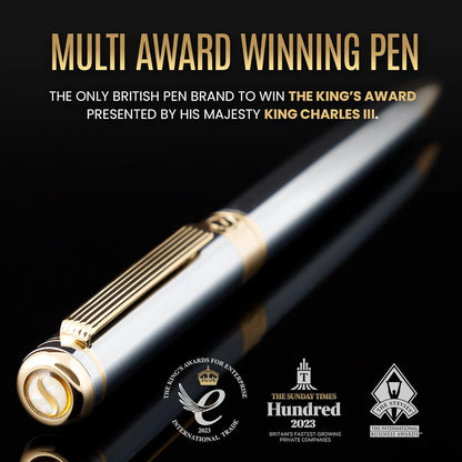 Scriveiner Silver Chrome Ballpoint Pen, Premium 24k Gold Finish, Schmid